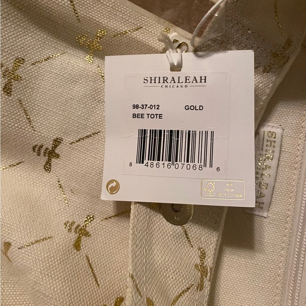 NWT Shiraleah Chicago, Gold Bee canvas tote bag with matching pouch